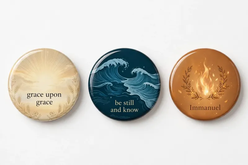 Three round magnets: grace upon grace, be still and know, Immanuel