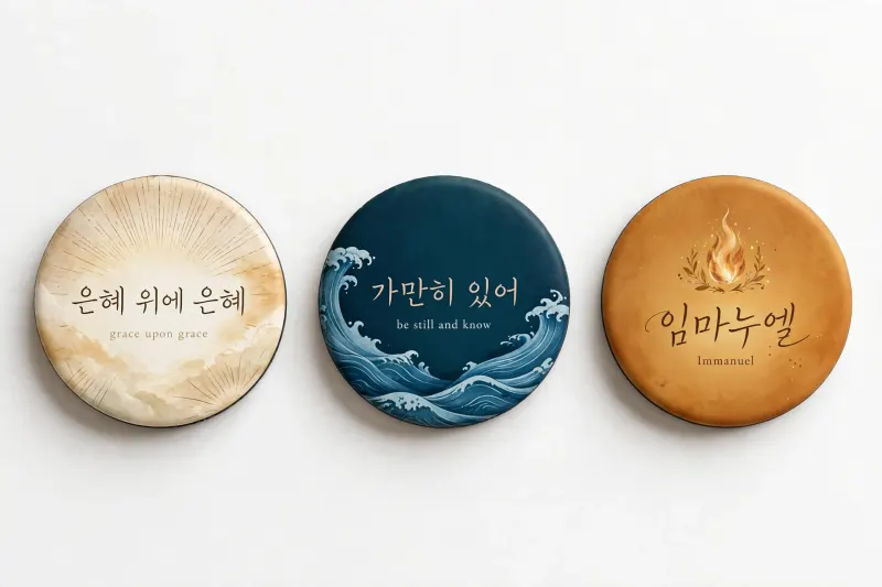 원형 자석 3개: 은혜 위에 은혜, 가만히 있어, 임마누엘